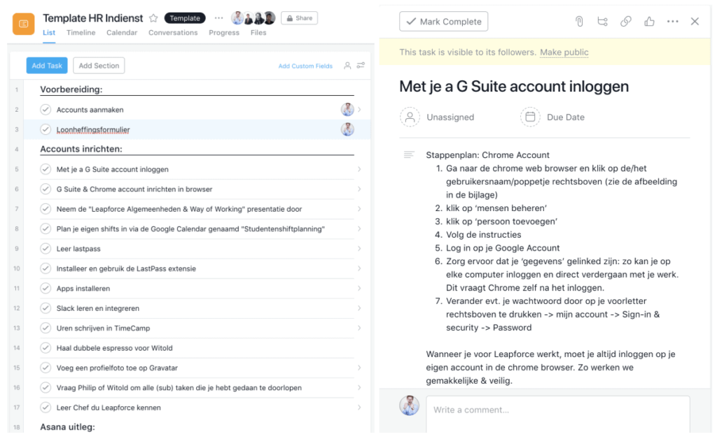 Screenshot van Asana